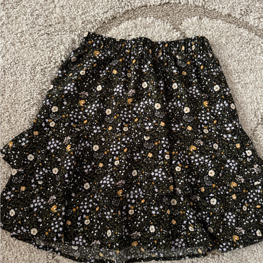 LOFT Black and Gold Floral Mini Skirt